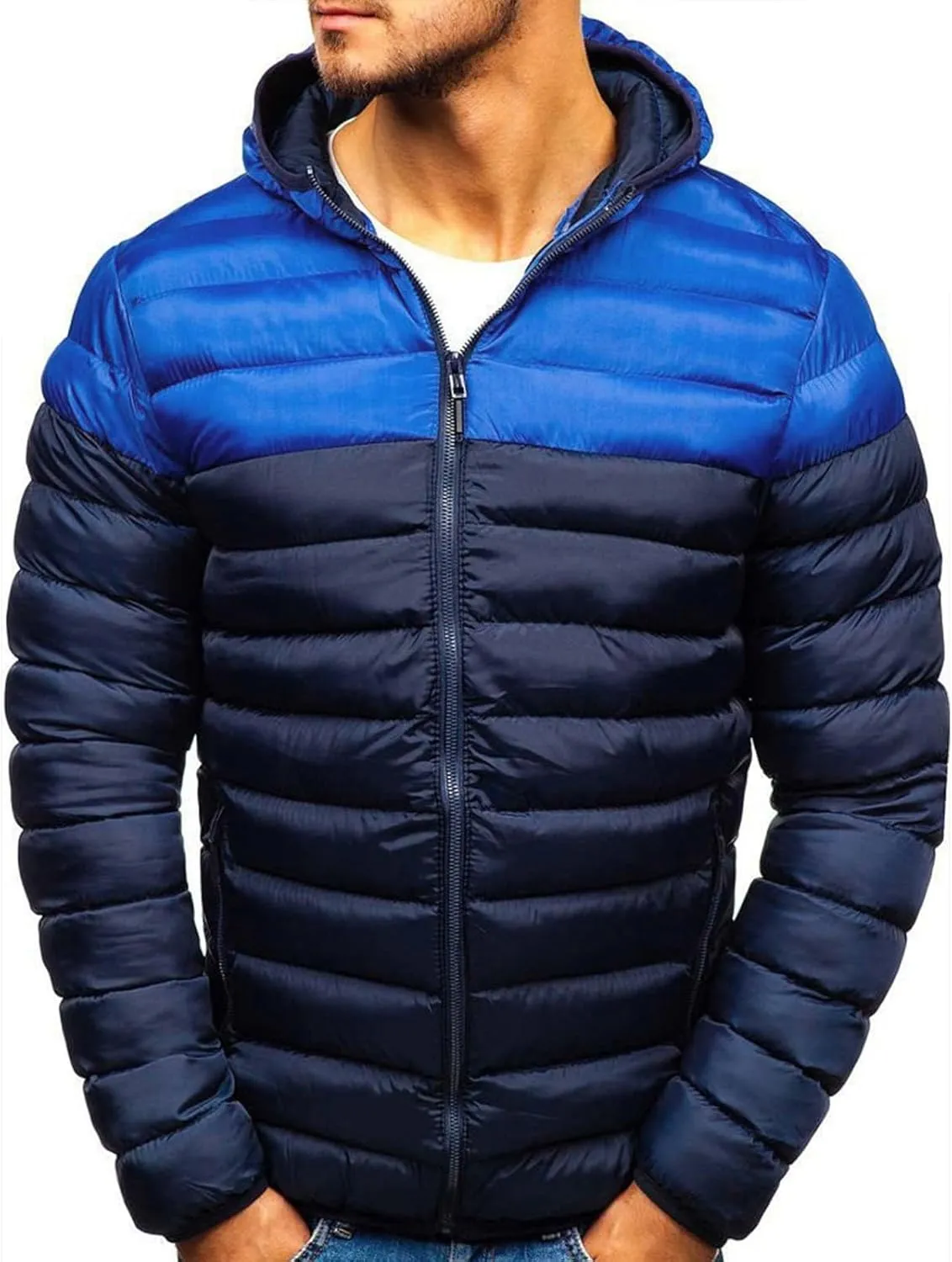 Down Jacket Men Winter Jackets Packable Lightweight Jacket Long Sleeve Zip Up Fuzzy Winter Jackets with Hood