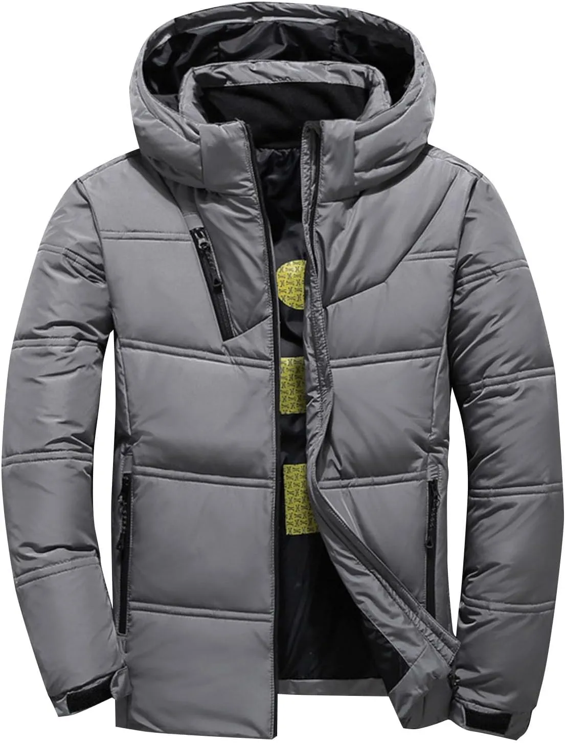 Down Winter Coats for Men Waterproof Hooded Puffer Jacket Cotton Padded Warm Outerwear with Pockets