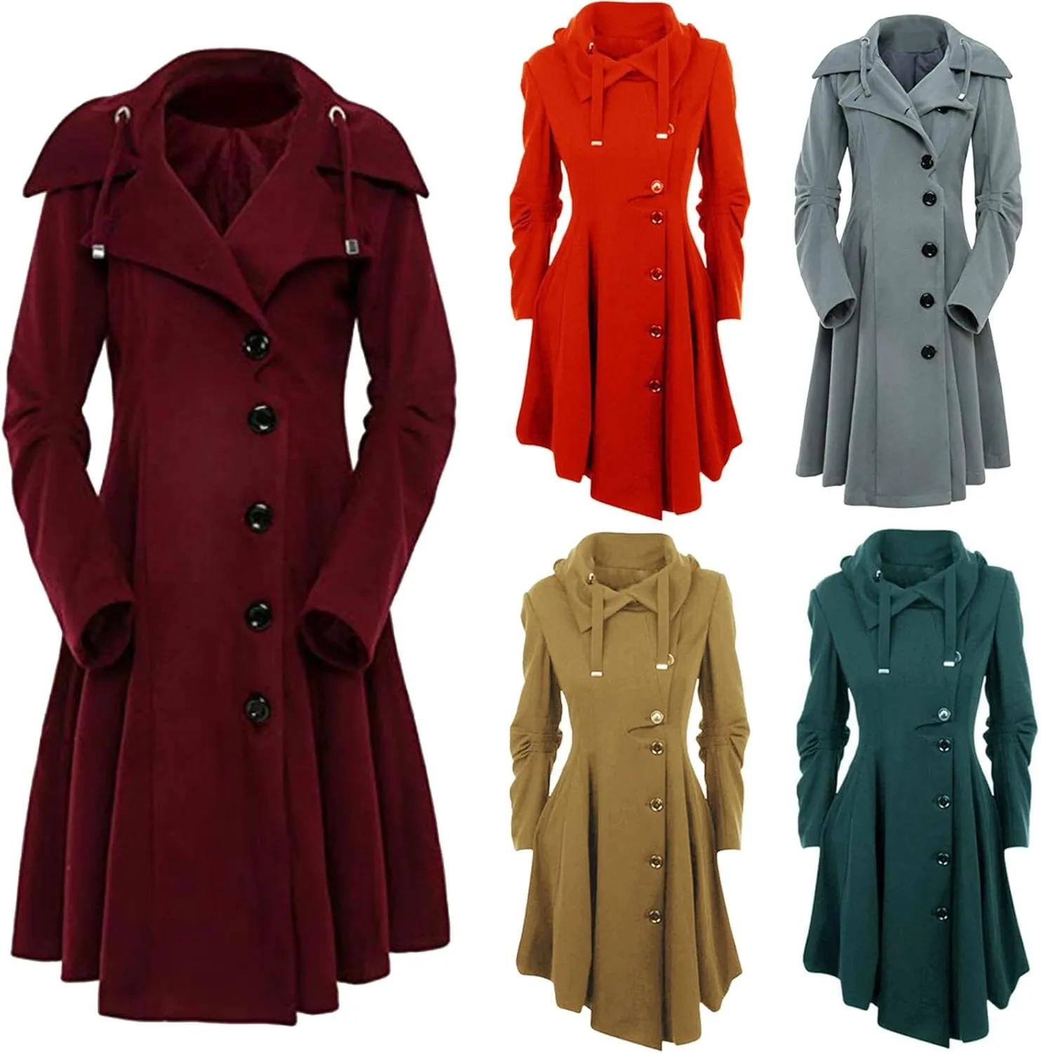 Dress Coats for Women Casual Singel-Breasted Notched Lapel Trench Coats Winter Warm Oversized Long Wool Coats