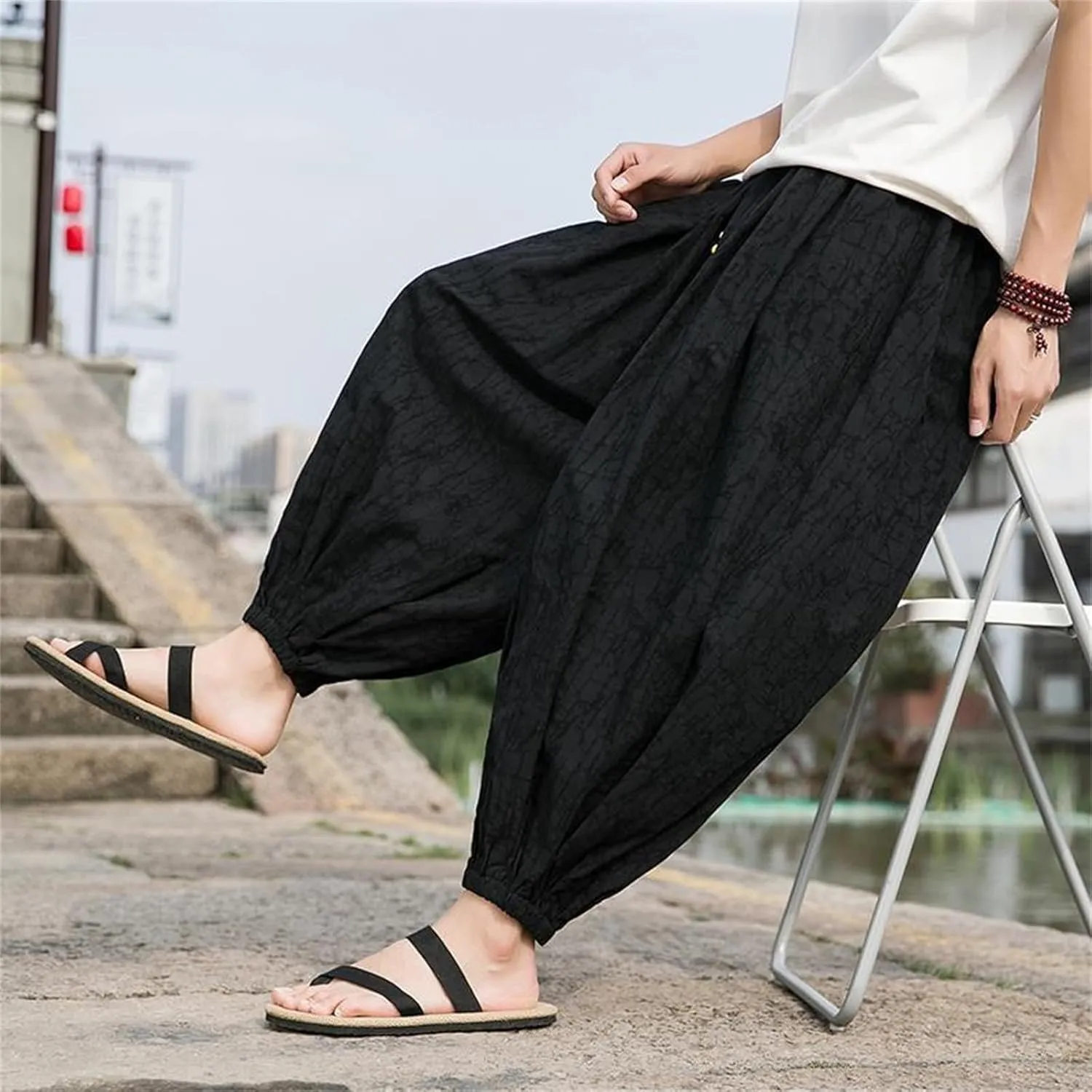 Elastic Ankle Harem Pants for Men Baggy Loose Fit Lounge Trousers Oversized Joggers Japanese Boho Hippie Yoga Pants