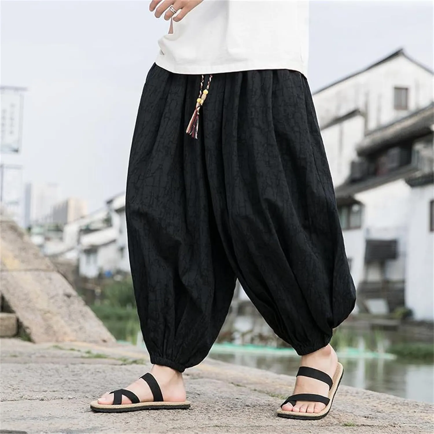 Elastic Ankle Harem Pants for Men Baggy Loose Fit Lounge Trousers Oversized Joggers Japanese Boho Hippie Yoga Pants