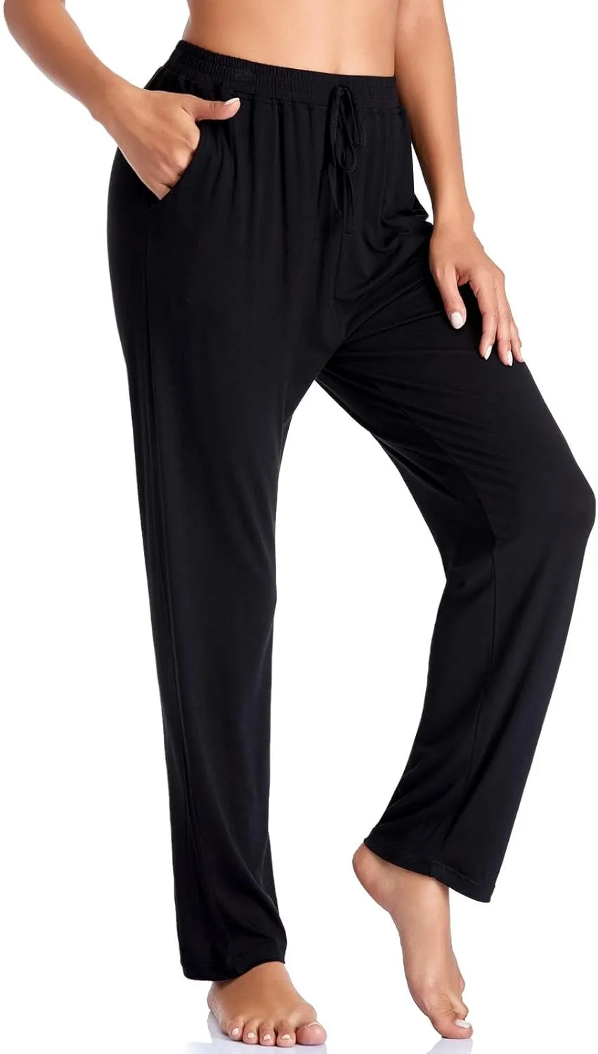 Envlon Women's Yoga Pants with Pockets Comfy Stretch Loose Wide Leg Casual Pants Breathable Running Workout Lounge Pants