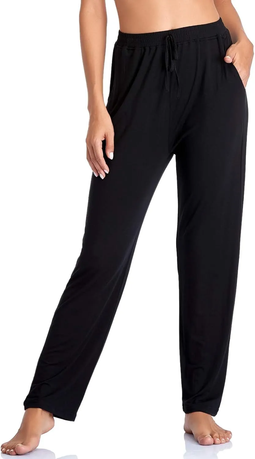 Envlon Women's Yoga Pants with Pockets Comfy Stretch Loose Wide Leg Casual Pants Breathable Running Workout Lounge Pants