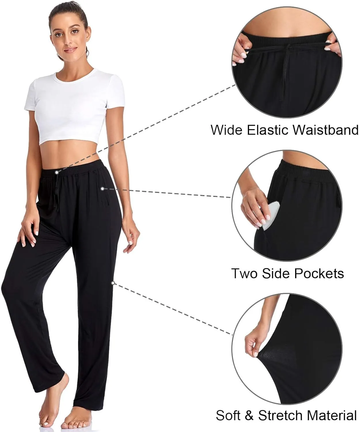 Envlon Women's Yoga Pants with Pockets Comfy Stretch Loose Wide Leg Casual Pants Breathable Running Workout Lounge Pants
