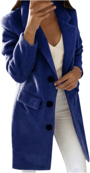 Fall Trench Coats for Women 2024 Casual Notch Lapel Single-Breasted Pea Coats Wool Blend Warm Winter Coats