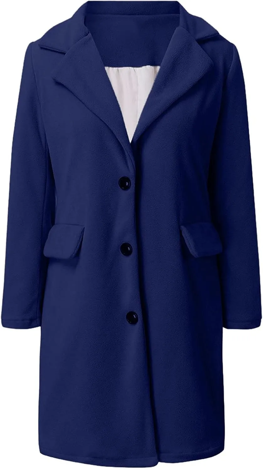 Fall Trench Coats for Women 2024 Casual Notch Lapel Single-Breasted Pea Coats Wool Blend Warm Winter Coats