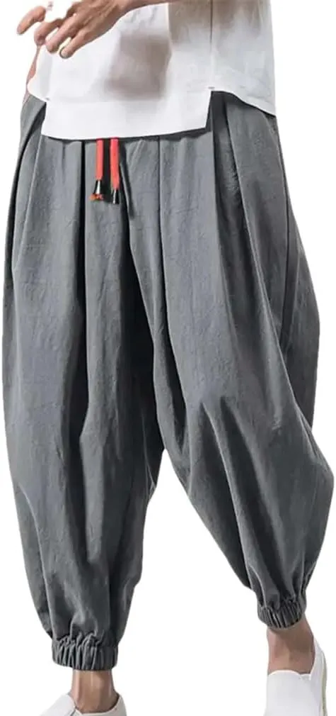Fashion Drawstring Harem Pants MenS Baggy Jogging Pants Japanese Men Wide Leg Pants Casual Loose Trousers