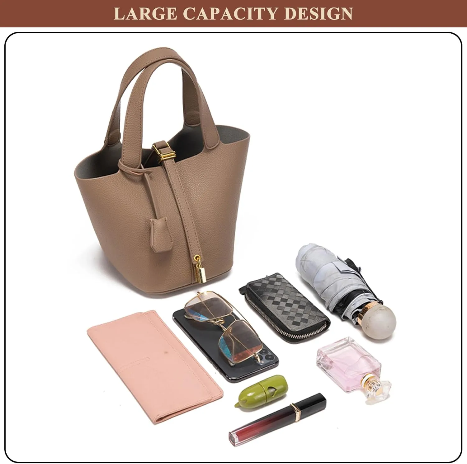 Faux Leather Top Handle Small Handbags for Women Simple Soft Bucket Bag Commuter Satchel Ladies Everyday Work Purses