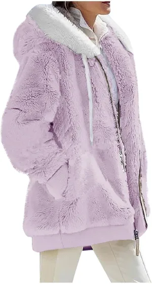 Fleece Jacket Women Sherpa Jacket Zip Up Hooded Oversized Coats Warm Winter Coats for Women 2024 with Pockets