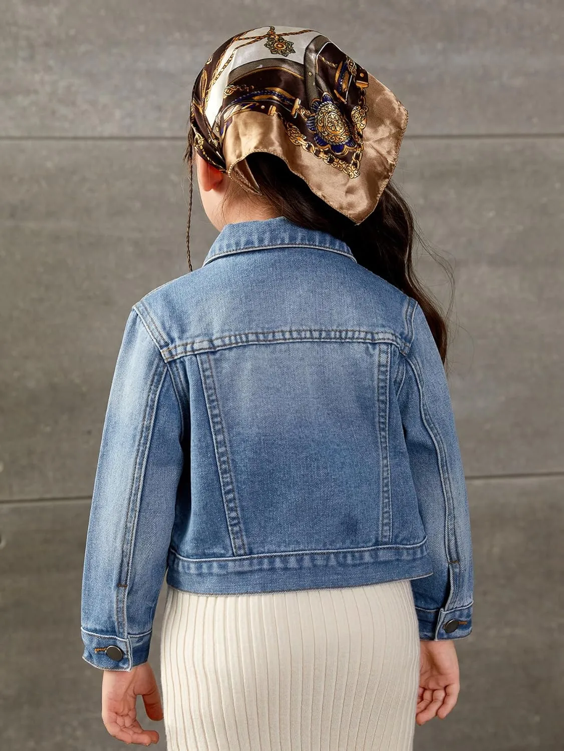 Floerns Girl's Vintage Basic Distressed Long Sleeve Single Breasted Crop Top Denim Jacket