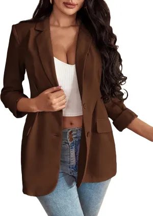 Floerns Women's Solid Notched Lapel Long Sleeve Single Breasted Blazer Jacket