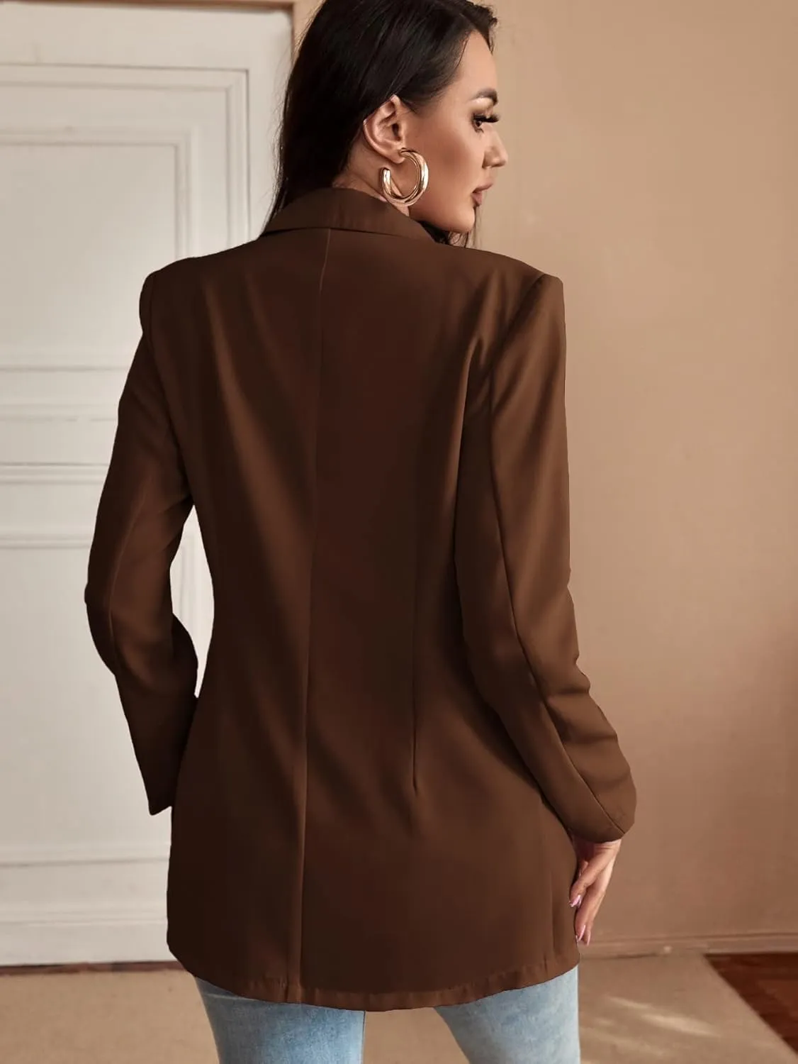 Floerns Women's Solid Notched Lapel Long Sleeve Single Breasted Blazer Jacket