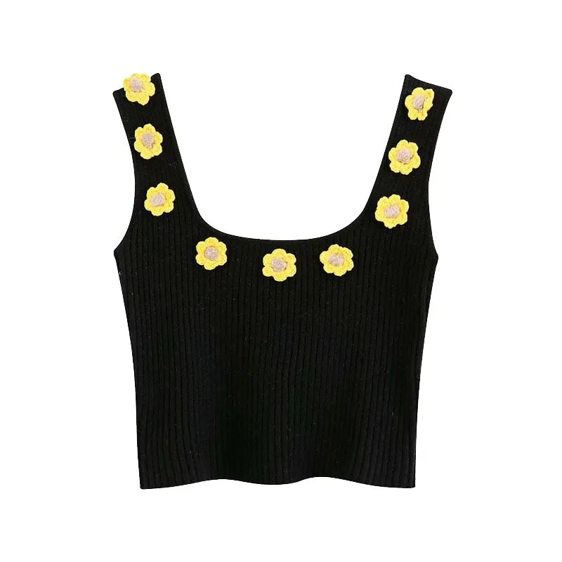 FLORAL APLIQUES CROP TOP