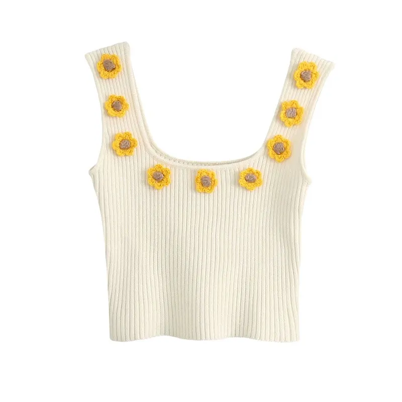FLORAL APLIQUES CROP TOP