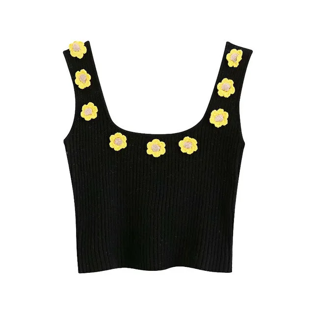 FLORAL APLIQUES CROP TOP