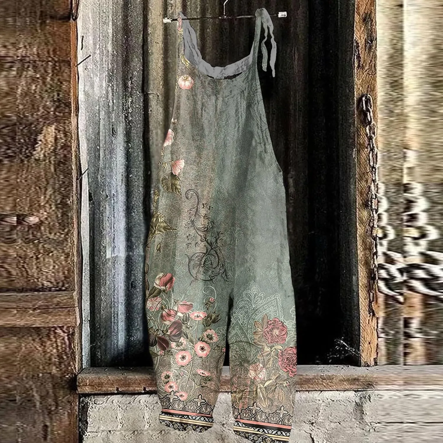Floral Print Cotton Linen Summer Overalls for Women 2025 Fashion Plus Size Adjustable Jumpsuits Rompers Pants