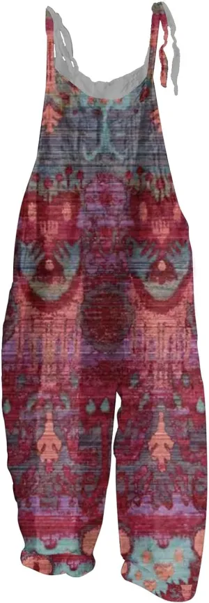 Floral Print Cotton Linen Summer Overalls for Women 2025 Fashion Plus Size Adjustable Jumpsuits Rompers Pants
