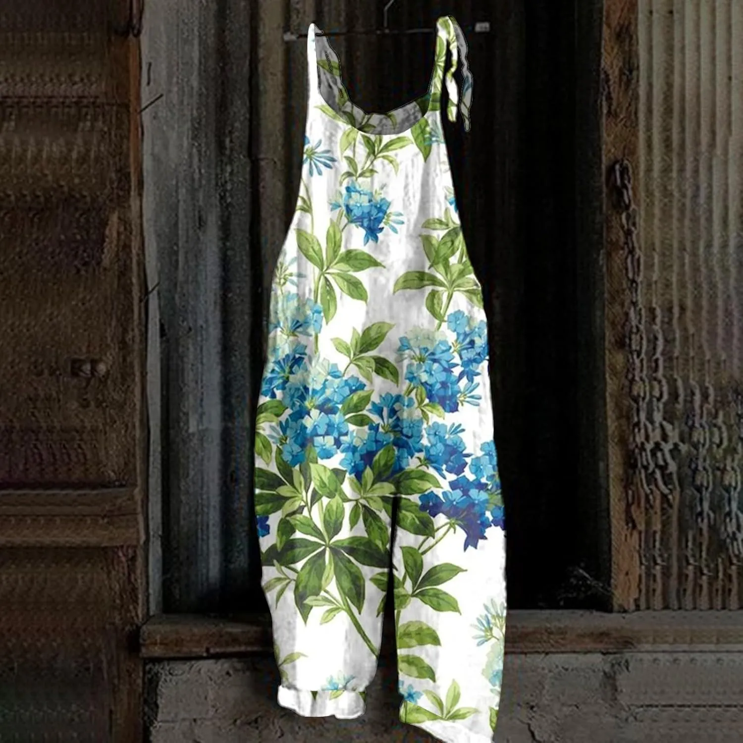 Floral Print Cotton Linen Summer Overalls for Women 2025 Fashion Plus Size Adjustable Jumpsuits Rompers Pants