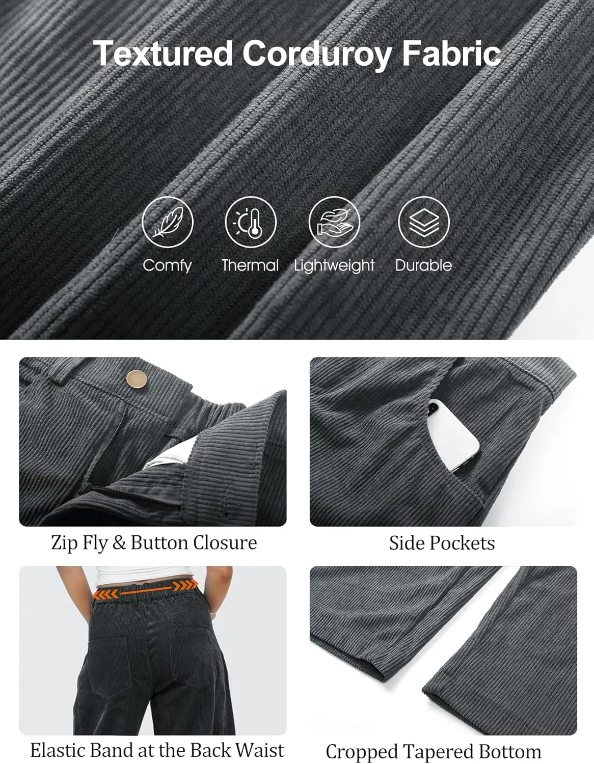 Flygo Womens Corduroy Pants Mid Rise Corduroy Barrel Pants Wide Leg Elastic Waist Cord Pants Casual Baggy Trousers