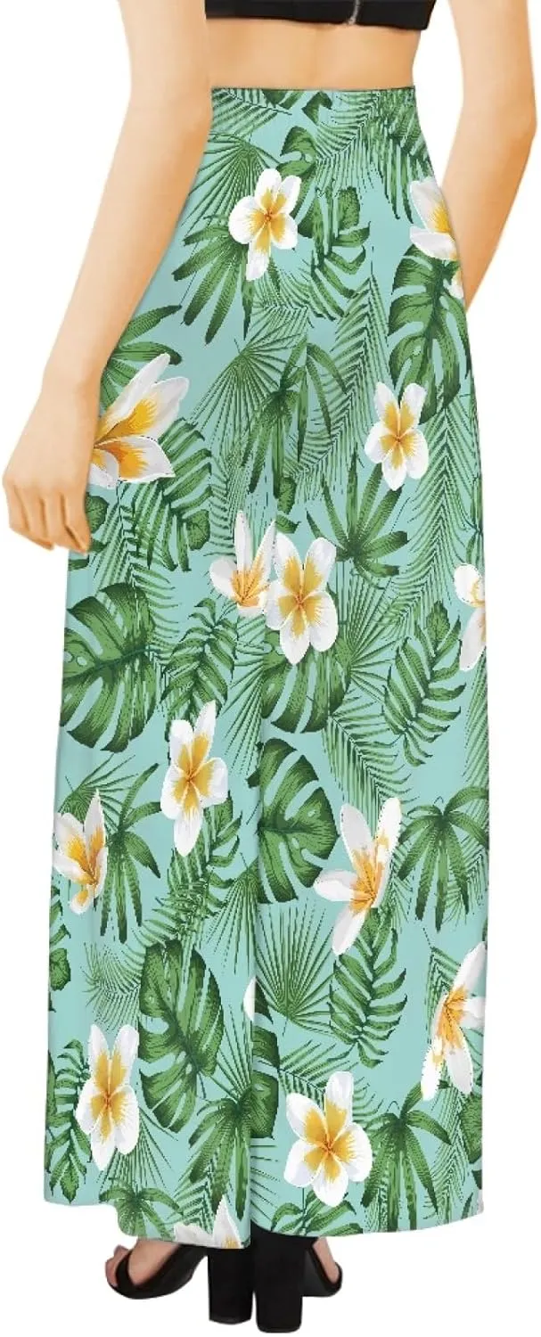 Forchrinse Pink Plum Blossom Womens Wide Leg Pants High Waist Long Palazzo Pants Floral Flared Lounge Pants Plus Size