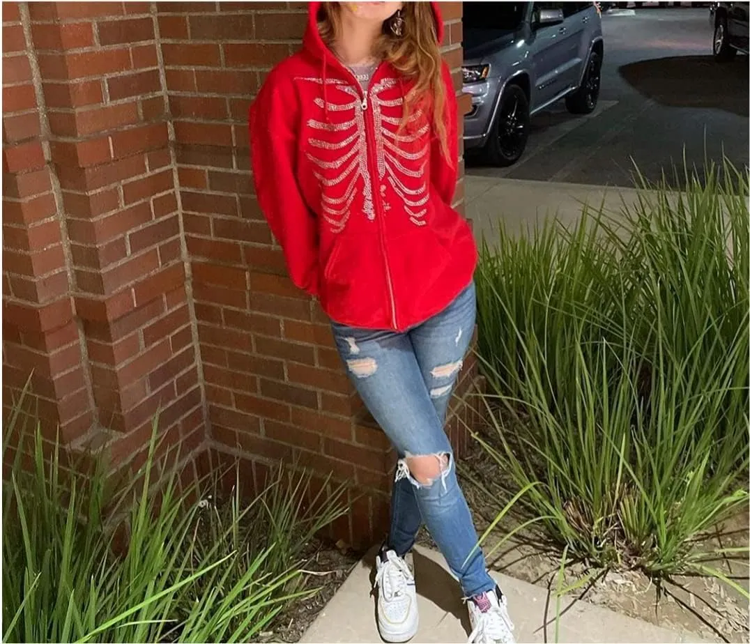 Franhais Gothic Zip Up Hoodie Oversized Women Sweatshirt Harajuku Punk E-Girls Y2K Aesthetic Autumn Outwear Jacket