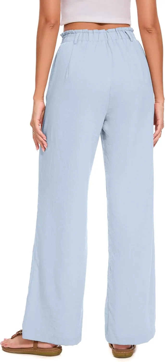 FUNYYZO Women Summer Capri Pants Trousers Pants Drawstring Waist Wide Leg Casual Loose Fit Dressy Pants