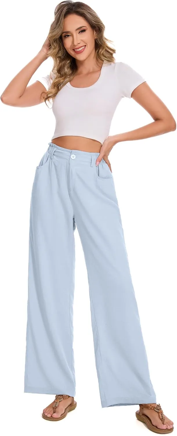 FUNYYZO Women Summer Capri Pants Trousers Pants Drawstring Waist Wide Leg Casual Loose Fit Dressy Pants