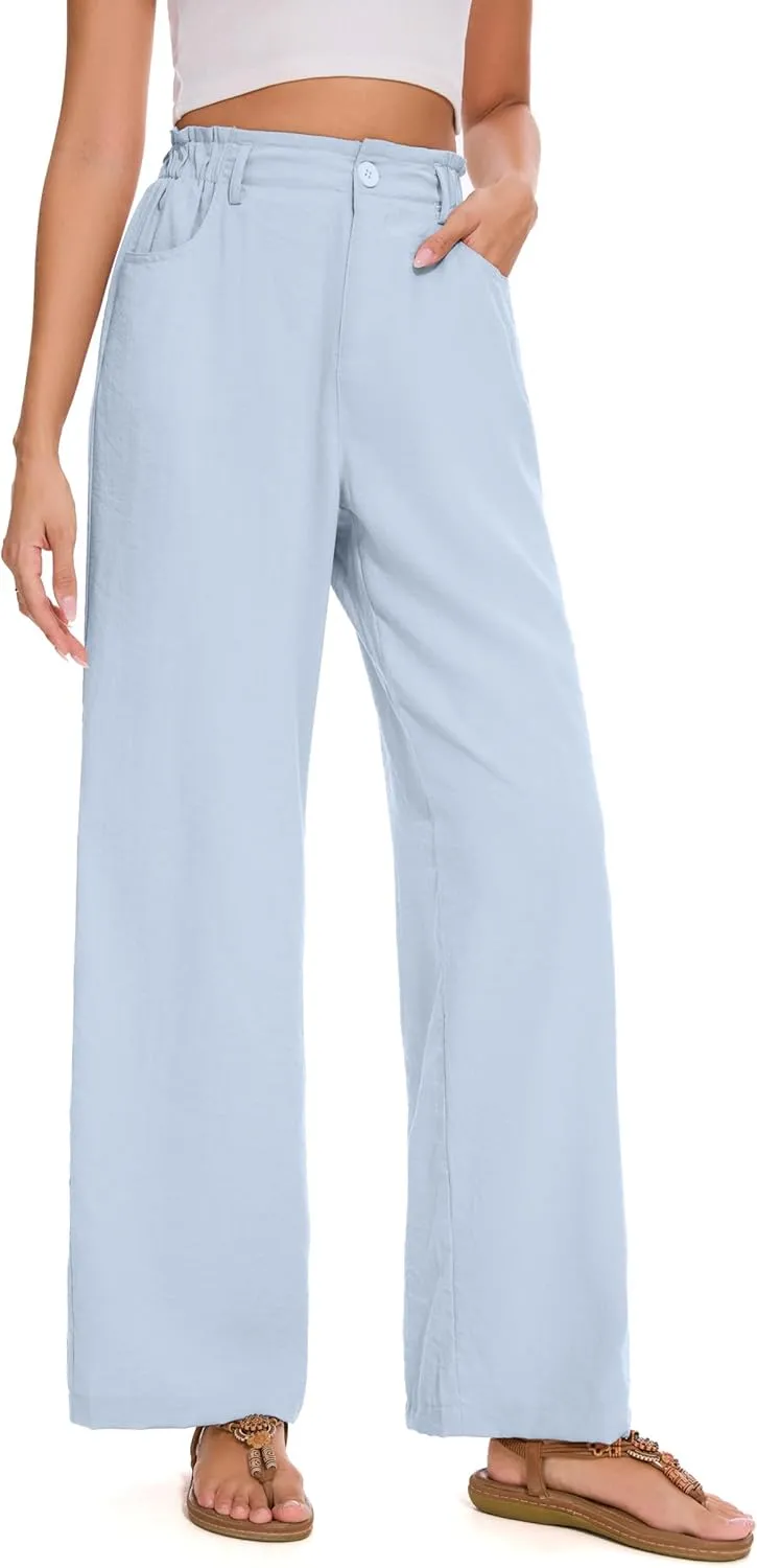 FUNYYZO Women Summer Capri Pants Trousers Pants Drawstring Waist Wide Leg Casual Loose Fit Dressy Pants