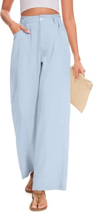 FUNYYZO Women Summer Capri Pants Trousers Pants Drawstring Waist Wide Leg Casual Loose Fit Dressy Pants