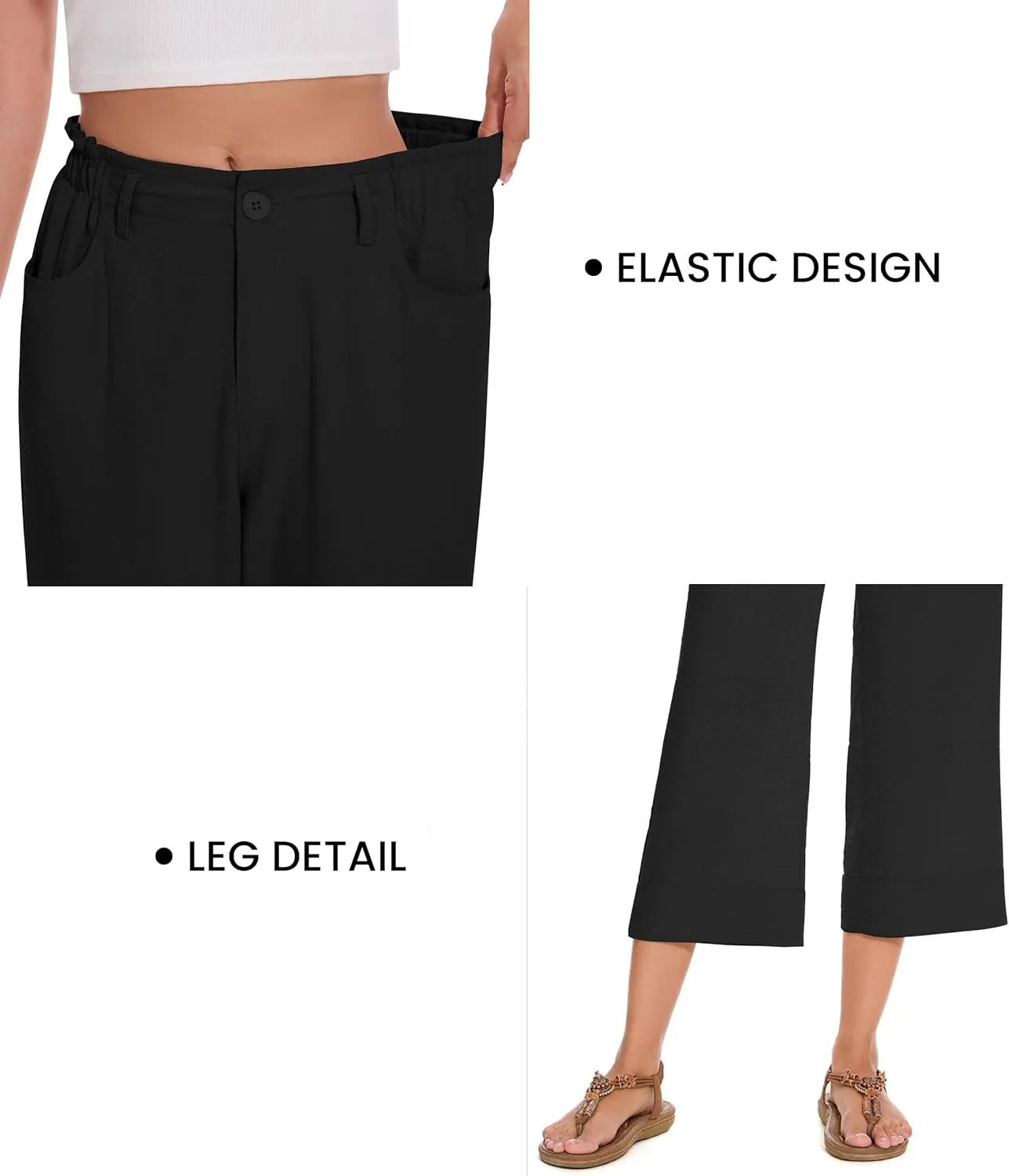 FUNYYZO Women Summer Capri Pants Trousers Pants Drawstring Waist Wide Leg Casual Loose Fit Dressy Pants
