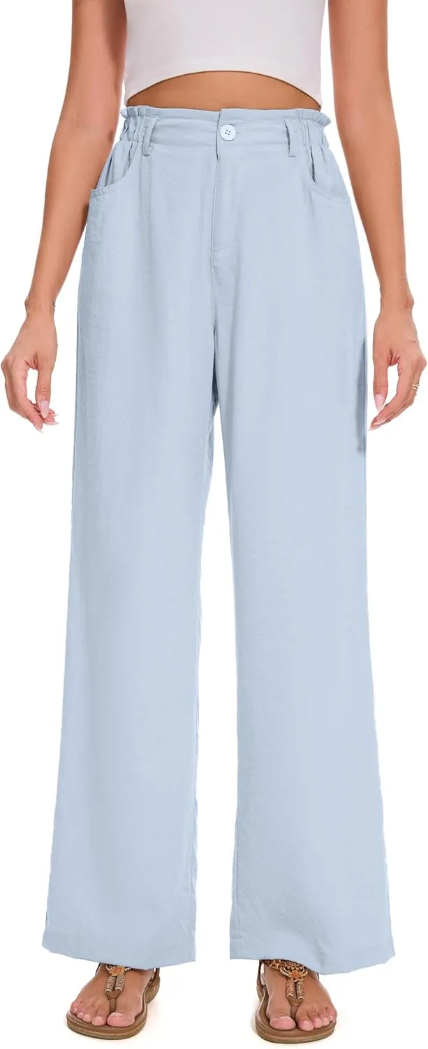 FUNYYZO Women Summer Capri Pants Trousers Pants Drawstring Waist Wide Leg Casual Loose Fit Dressy Pants