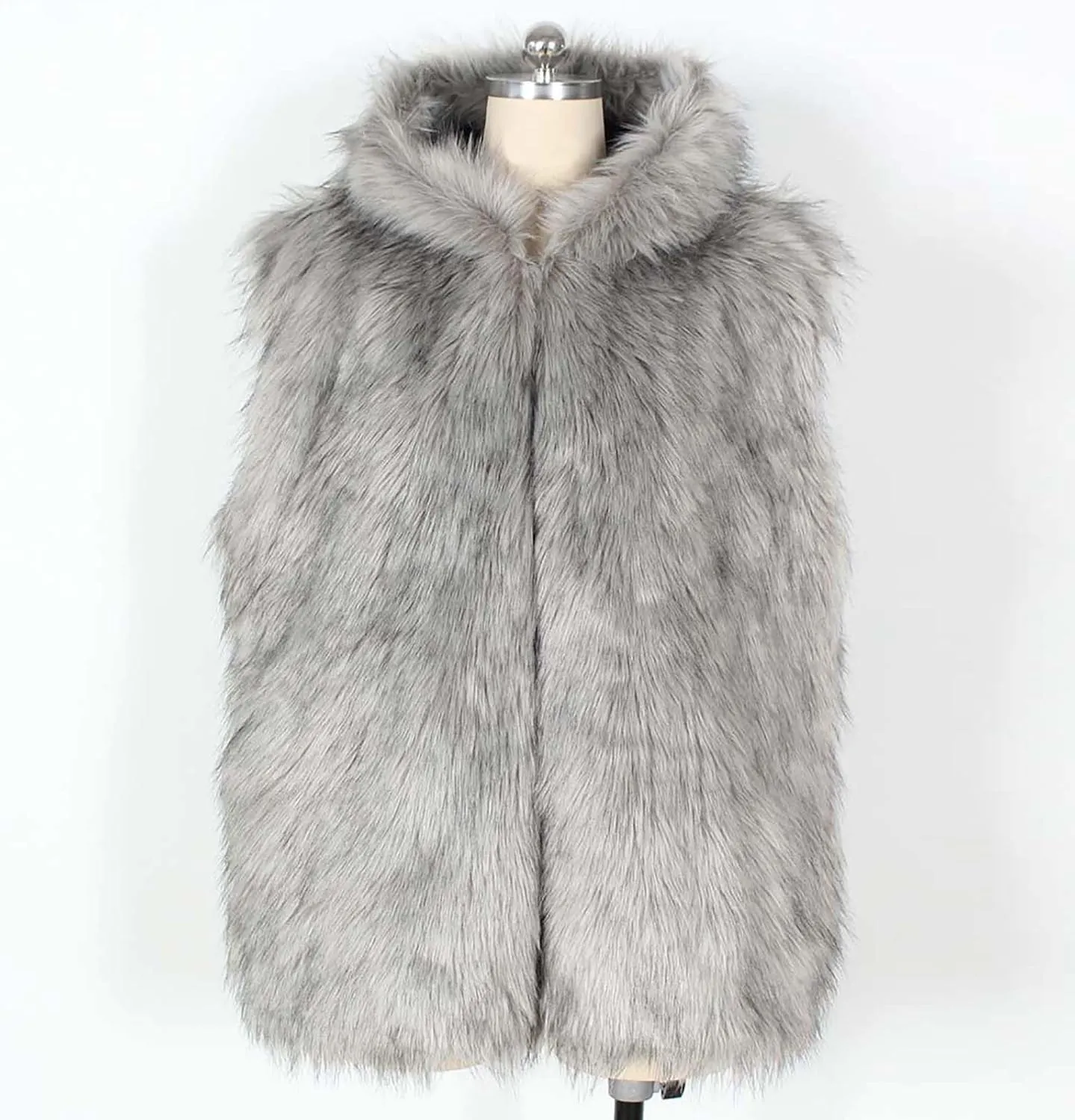 Fur Vest Jacket for Men Furry Faux Fur Coat Hooded Open Front Warm Casual Loose Thicken Cardigan Winter Cardigan Vest
