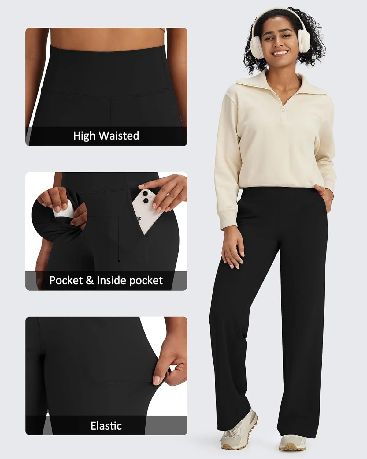 G4Free BareFeel Yoga Pants Women Wide Leg Pants with Pockets High Waisted Dress Pants Comfy Sweatpants 29"/31"/33"