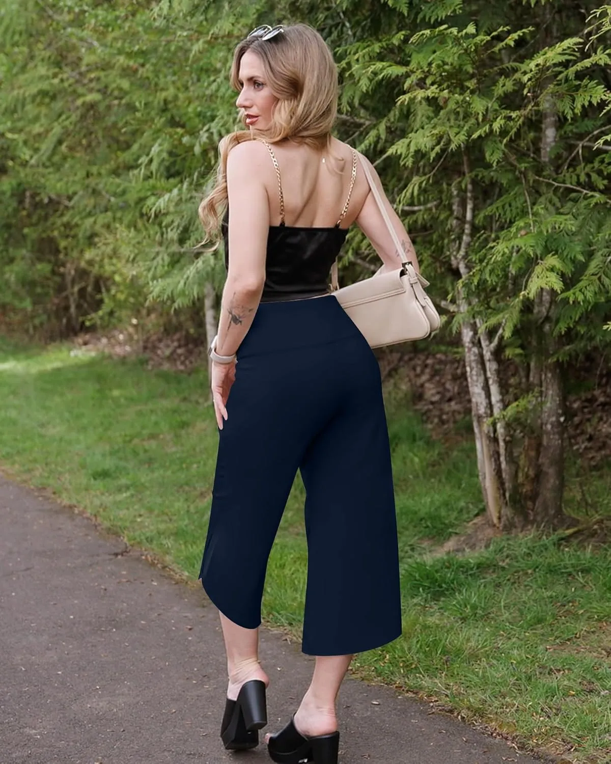 G4Free Capri Pants for Women Wide Leg Yoga Pants for Summer Flowy Capris Loose Casual Cropped Pants with Pockets