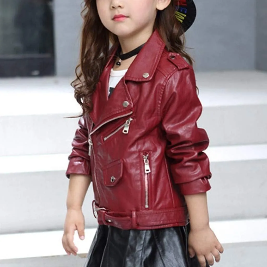 Girls Leather Jacket Toddler Baby Girl Motorcycle Faux Leather Jackets Coat Winter Thick Outwear PU Jacket Zipper
