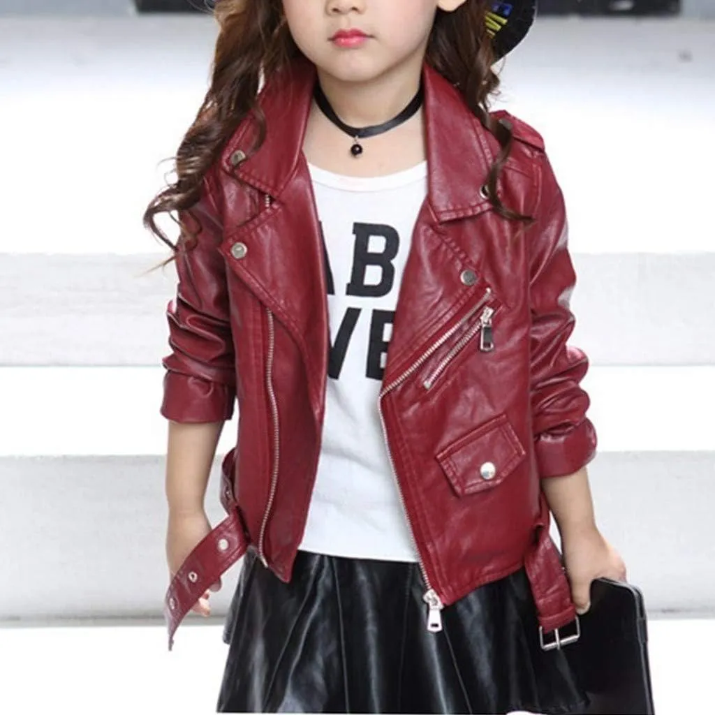 Girls Leather Jacket Toddler Baby Girl Motorcycle Faux Leather Jackets Coat Winter Thick Outwear PU Jacket Zipper