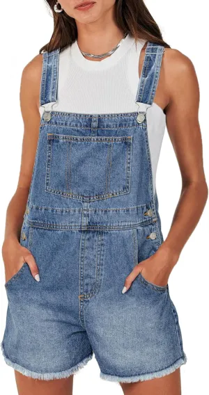 Glamaker Denim Overall Shorts for Women Summer Casual Jean Romper Jumpsuit Loose Fit Outfits Rompers with Pockets 2025