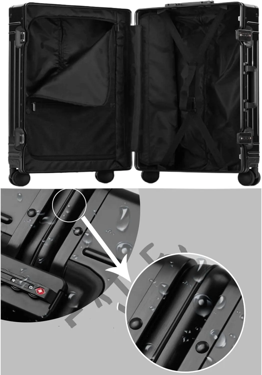 Hard Shell Suitcase All-Aluminum-Magnesium Trolley Case Portable Travel Metal Suitcases with Spinner Wheels Lightweight Durable Blue Black,28in
