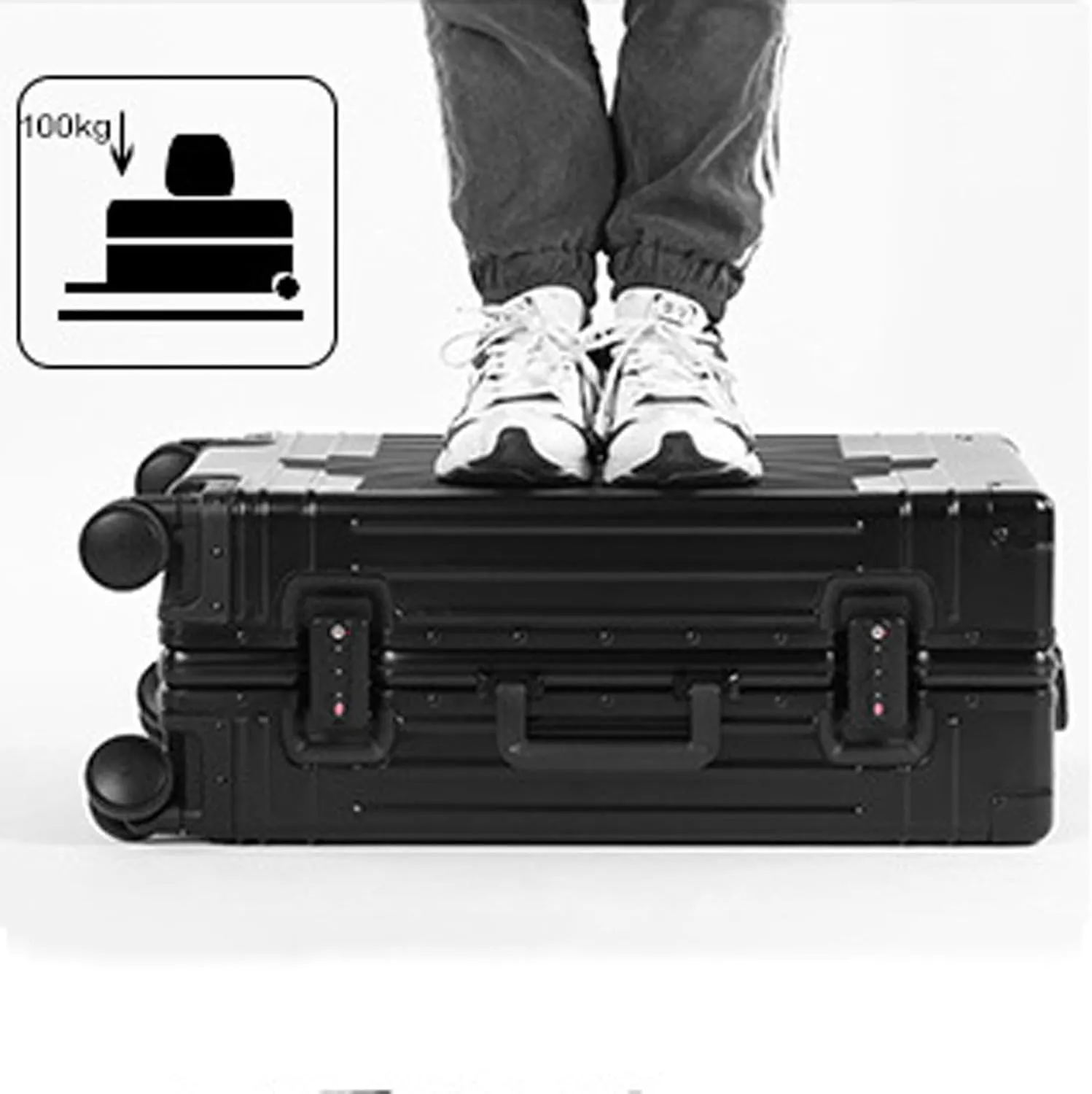 Hard Shell Suitcase All-Aluminum-Magnesium Trolley Case Portable Travel Metal Suitcases with Spinner Wheels Lightweight Durable Blue Black,28in