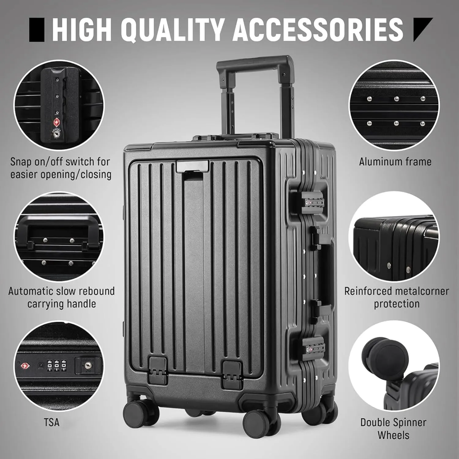 Hard Shell Suitcase All-Aluminum-Magnesium Trolley Case Portable Travel Metal Suitcases with Spinner Wheels Lightweight Durable Blue Black,28in
