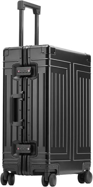 Hard Shell Suitcase All-Aluminum-Magnesium Trolley Case Portable Travel Metal Suitcases with Spinner Wheels Lightweight Durable Blue Black,28in
