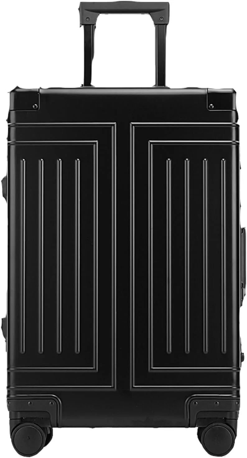 Hard Shell Suitcase All-Aluminum-Magnesium Trolley Case Portable Travel Metal Suitcases with Spinner Wheels Lightweight Durable Blue Black,28in