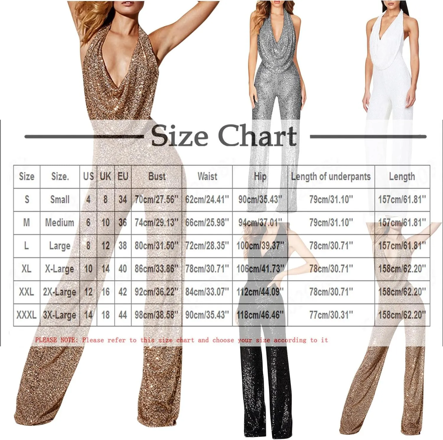 HGps8w Women's Sexy Halter Cowl Neck Sparkly Jumpsuits Clubwear Sleeveless Elegant Sequins Bodycon Wide Leg Pants Rompers