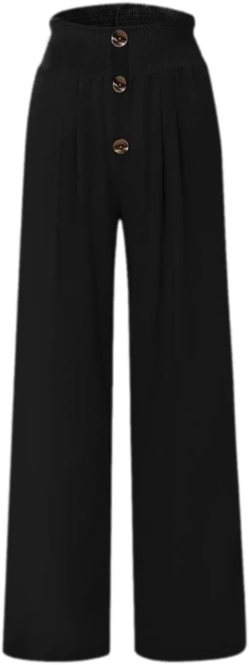 High Waist Cotton Linen Pants for Women Trendy Casual Summer Work Pants Wide Leg Button Beach Lounge Trousers