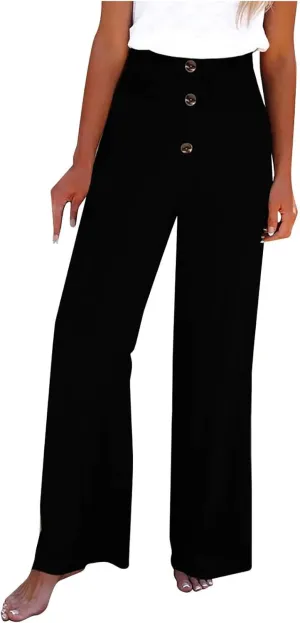High Waist Cotton Linen Pants for Women Trendy Casual Summer Work Pants Wide Leg Button Beach Lounge Trousers
