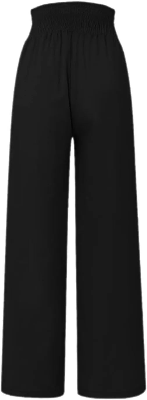 High Waist Cotton Linen Pants for Women Trendy Casual Summer Work Pants Wide Leg Button Beach Lounge Trousers