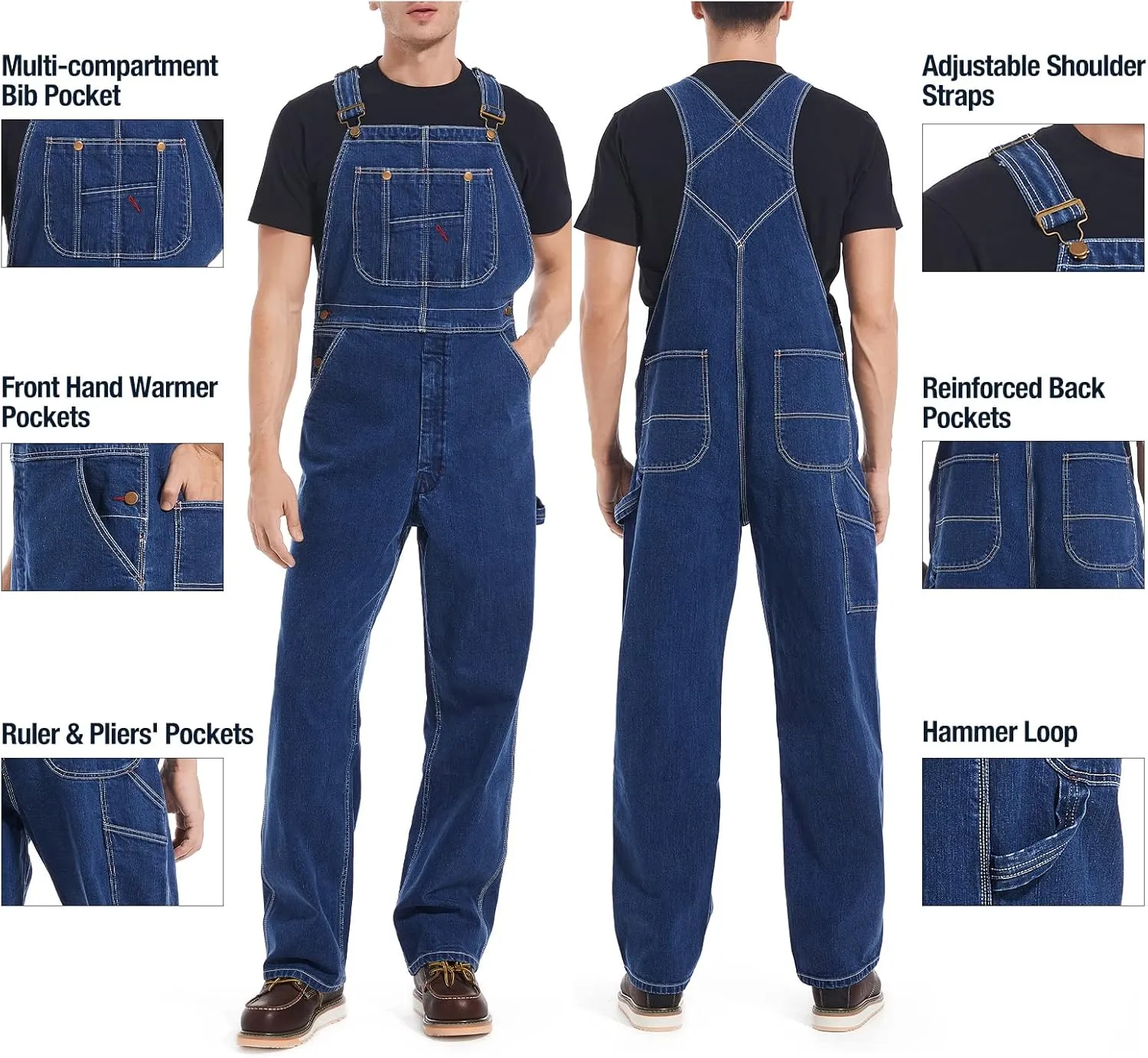 HISEA Men's Denim Bib Overalls, Men's Overalls Workwear with Adjustable Straps and Convenient Tool Pockets