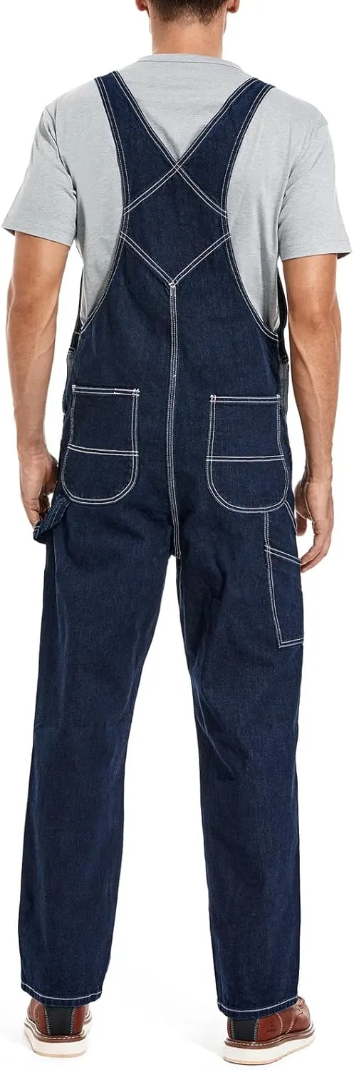 HISEA Men's Denim Bib Overalls, Men's Overalls Workwear with Adjustable Straps and Convenient Tool Pockets