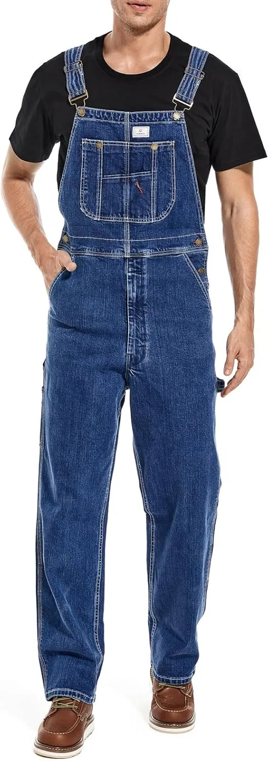 HISEA Men's Denim Bib Overalls, Men's Overalls Workwear with Adjustable Straps and Convenient Tool Pockets