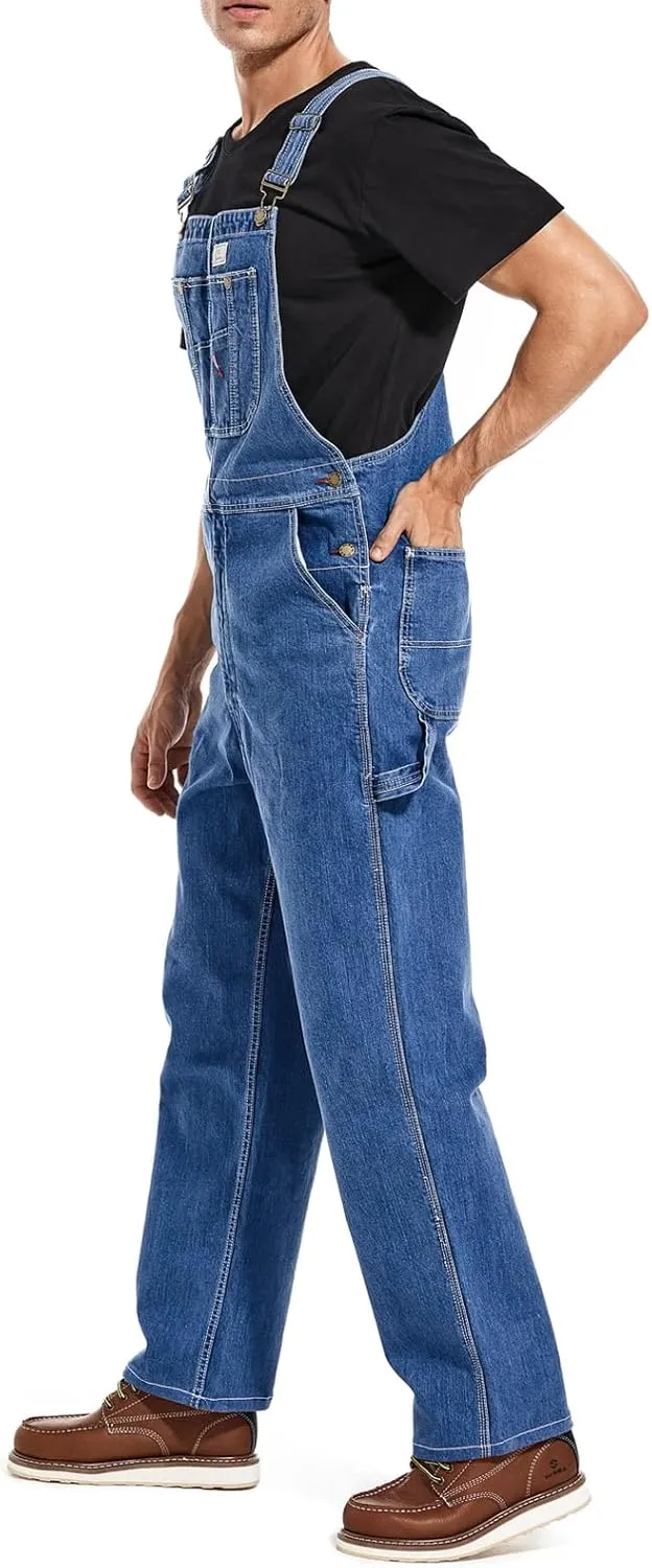 HISEA Men's Denim Bib Overalls, Men's Overalls Workwear with Adjustable Straps and Convenient Tool Pockets